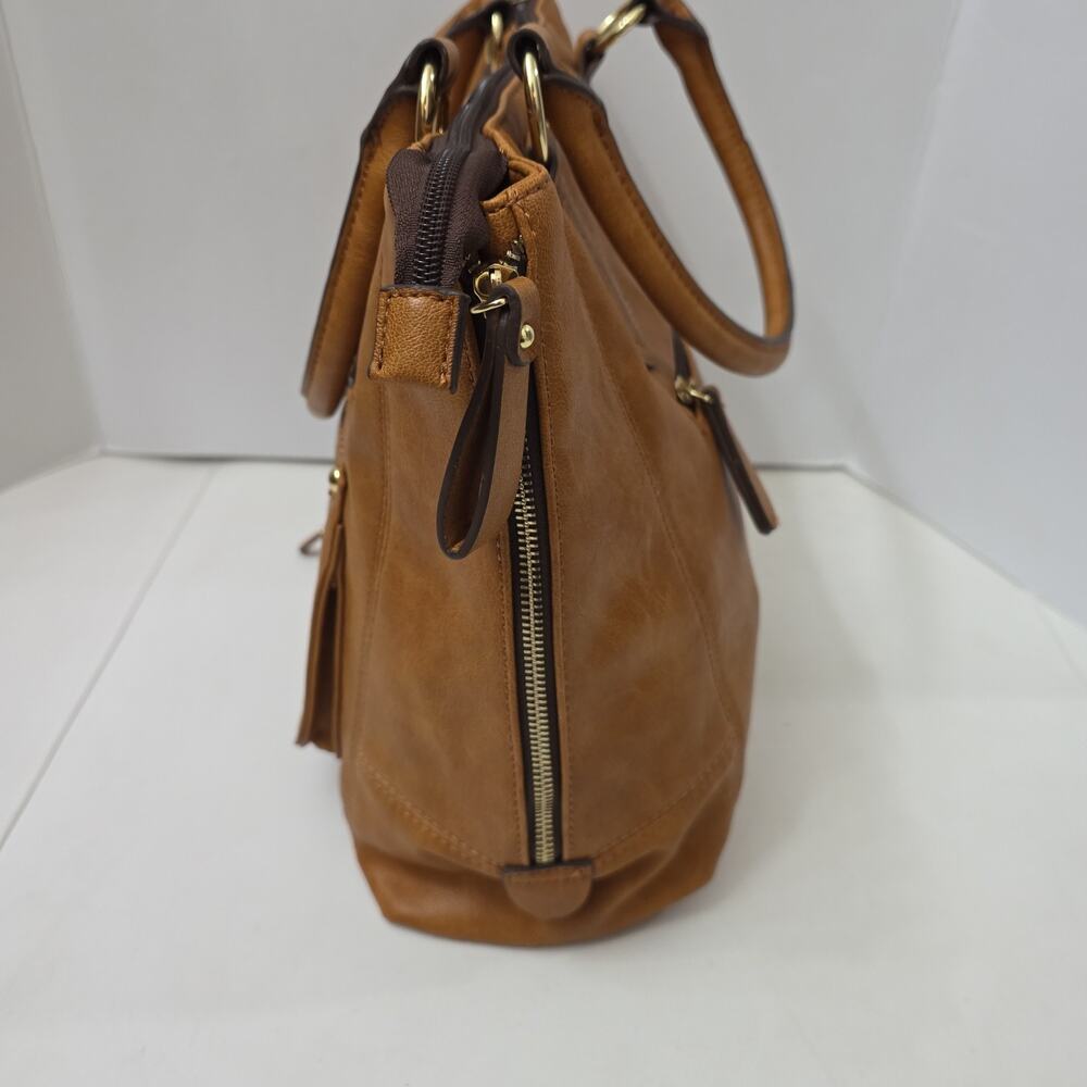 Apt. 9 Tan Faux Leather Satchel Handbag Double Handle Zip Pocket Purse - Picture 6 of 9